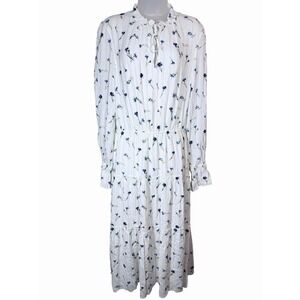 Joie Waneta Floral Midi Dress Ivory Blue Cottagecore Ruffle Garden Romantic L